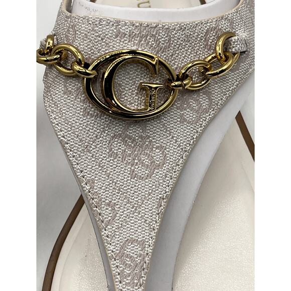 GUESS WOMENS RISSY T STRAP LOGO GOLD HARDWARE SANDAL IVORY SIZE 11M - Picture 5 of 12